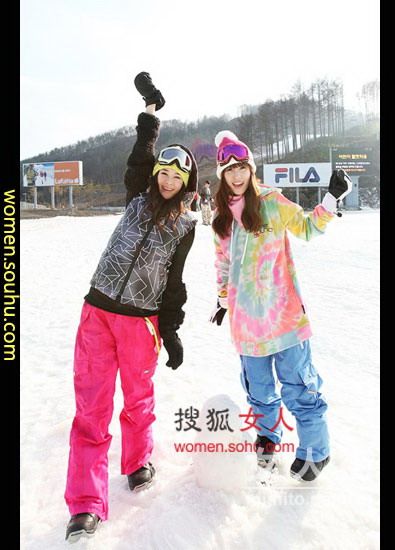 韩妞的时尚滑雪装备 保暖也要潮